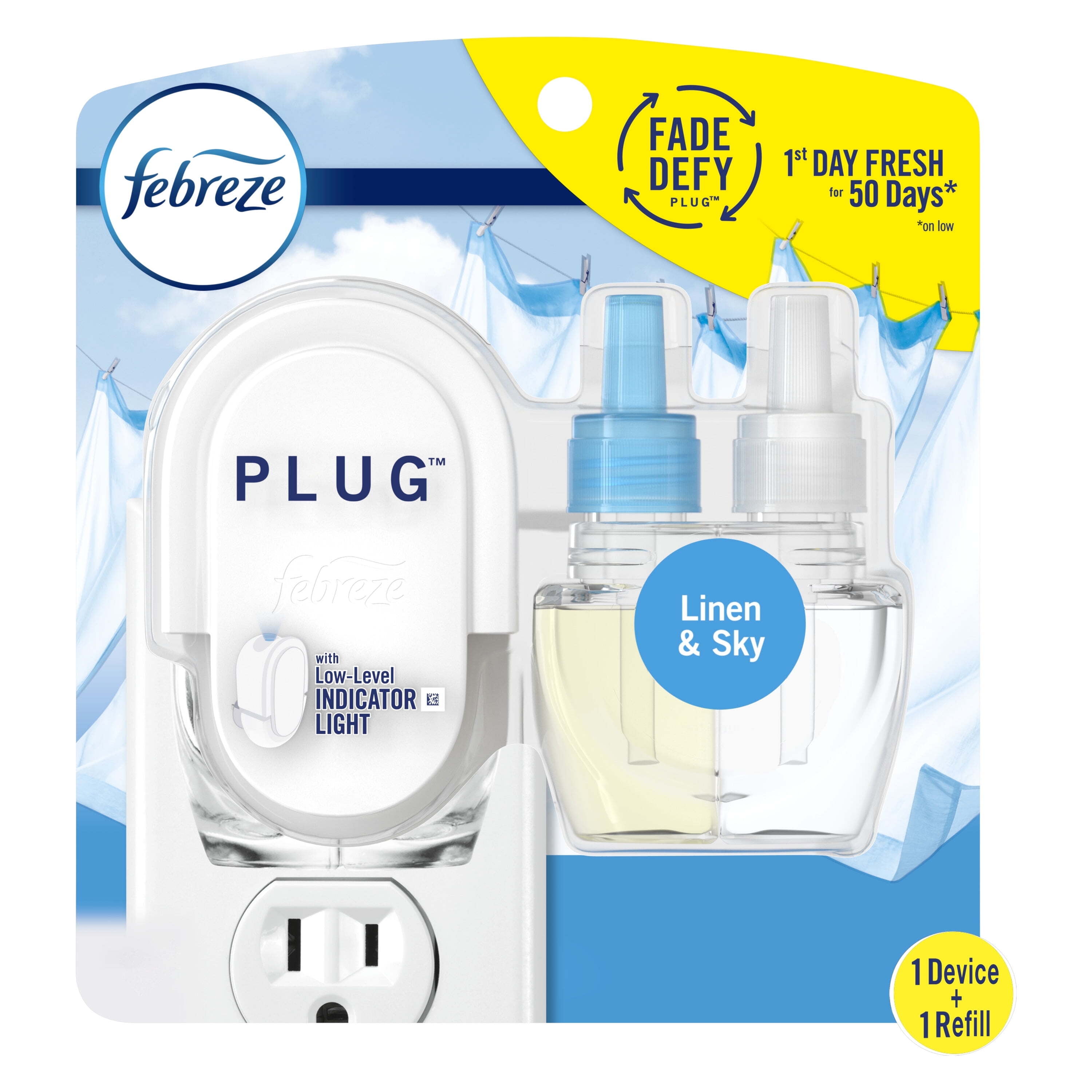 Febreze Plug In Air Freshener Odor Fighting Oil Kit Linen Sky Warmer 1 Refill Walmart