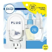Febreze Plug In Air Freshener, Odor-Fighting Oil Kit, Linen & Sky, Warmer + 1 Refill