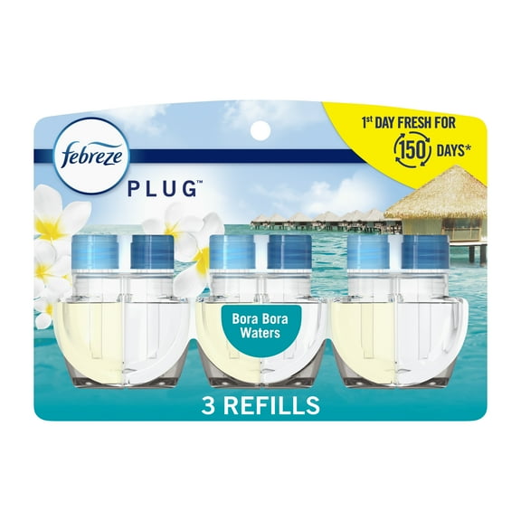 Febreze Plug In Air Freshener, Odor-Fighting Scented Oil Refill, Bora Bora Waters, 3 Refills