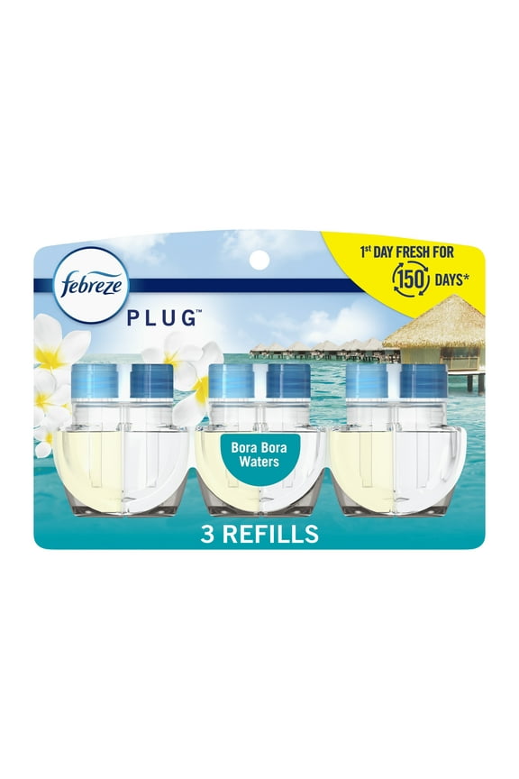 Plug In Air Freshener, Odor-Fighting Scented Oil Refill, Bora Bora Waters, 3 Refills