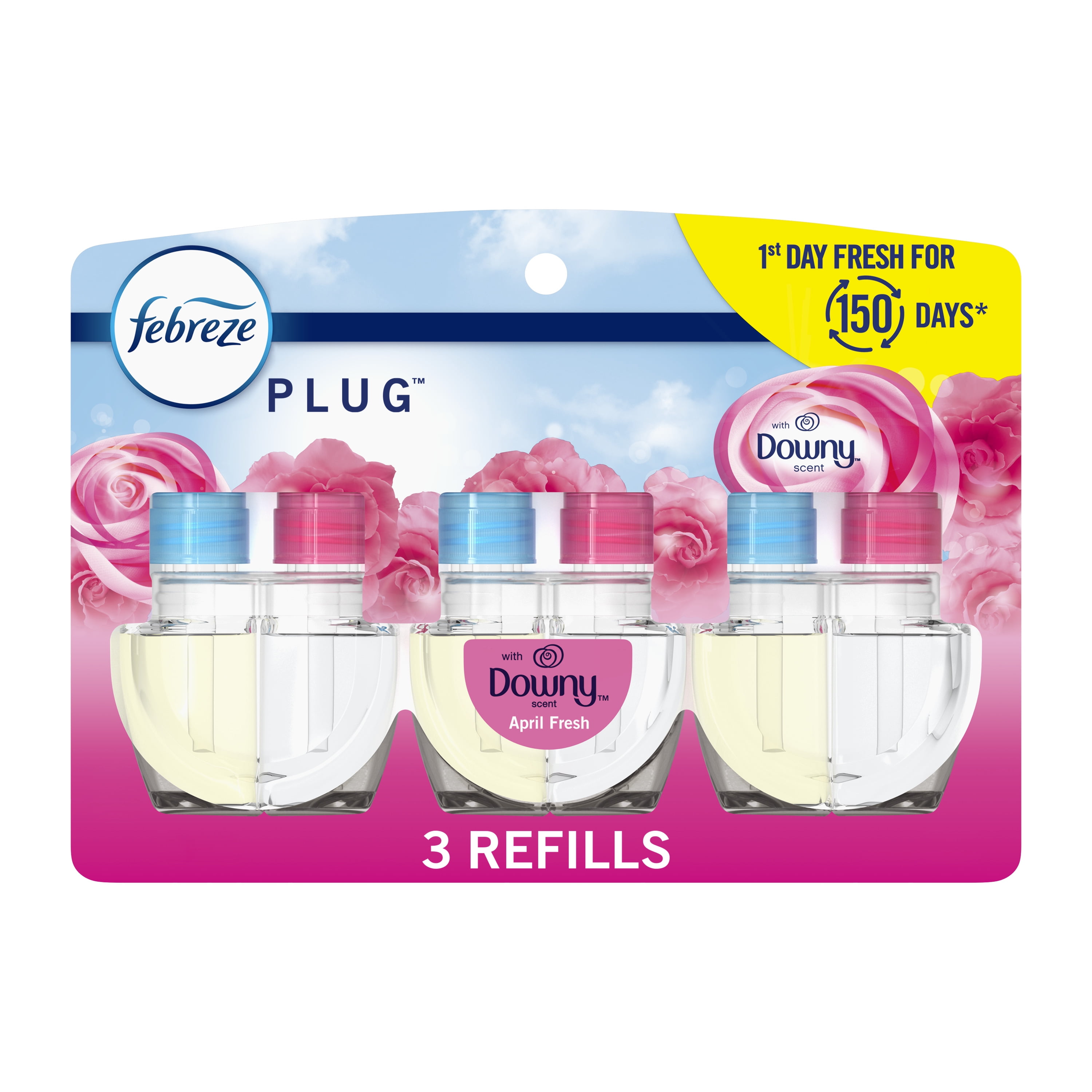 Febreze Plug In Air Freshener, Odor-Fighting Scented Oil Refill, Downy April Fresh, 3 Refills