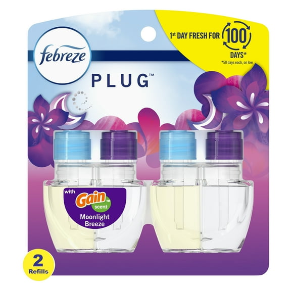Febreze Plug In Air Freshener, Odor-Fighting Scented Oil Refill, Gain Moonlight Breeze, 2 Refills