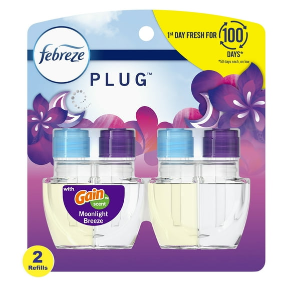Febreze Plug In Air Freshener, Odor-Fighting Scented Oil Refill, Gain Moonlight Breeze, 2 Refills