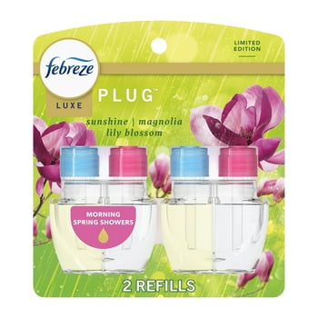 Febreze Plug In Air Freshener, Odor-Fighting Scented Oil Refill, Morning Spring Showers, 2 Refills