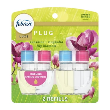 Febreze Plug In Air Freshener, Odor-Fighting Scented Oil Refill, Morning Spring Showers, 2 Refills