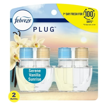 Febreze Plug In Air Freshener, Odor-Fighting Oil Refill, Serene Vanilla Sunrise, 2 Refills