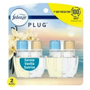Febreze Plug In Air Freshener, Odor-Fighting Oil Refill, Serene Vanilla Sunrise, 2 Refills