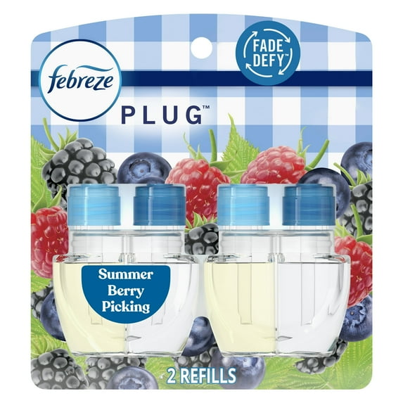Febreze Plug In Air Freshener, Odor-Fighting Oil Refill, Summer Berry Picking, (2 Pack of 2 Refills)
