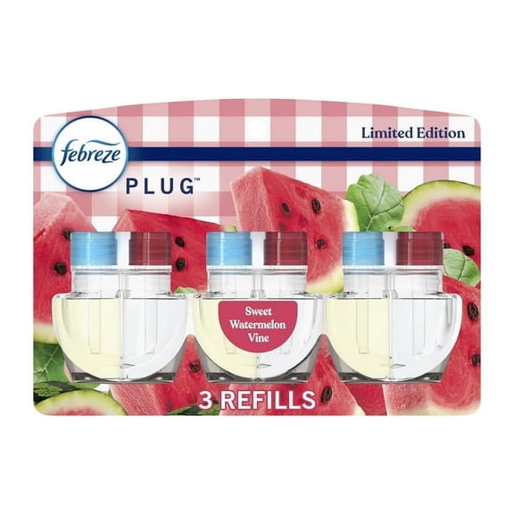 Febreze Plug In Air Freshener, Odor-Fighting Oil Refill, Sweet Watermelon Vine, (2 Pack of 3 Refills)