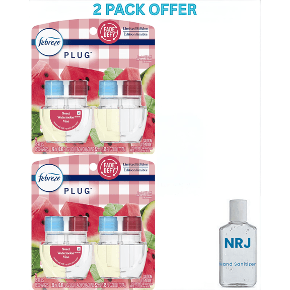 Febreze Plug In Air Freshener, Odor-Fighting Oil Refill, Sweet Watermelon Vine, 2 Refills