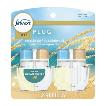 Febreze Plug In Air Freshener, Odor-Fighting Scented Oil Refill, Warm Ocean Breeze, 2 Refills