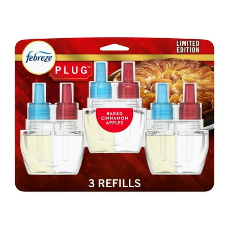 Febreze Plug In Air Freshener, Odor-Fighting Scented Oil Refill, Baked Cinnamon Apples, 3 Count