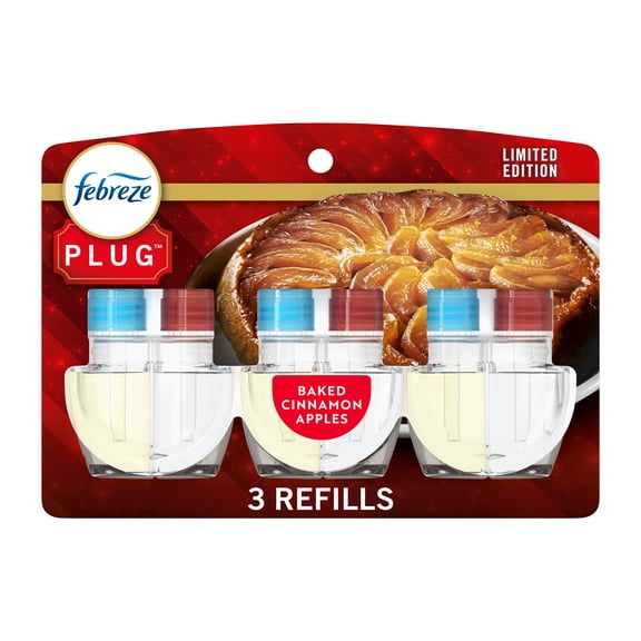 Febreze Plug In Air Freshener, Odor-Fighting Scented Oil Refill, Baked Cinnamon Apples, 3 Refill