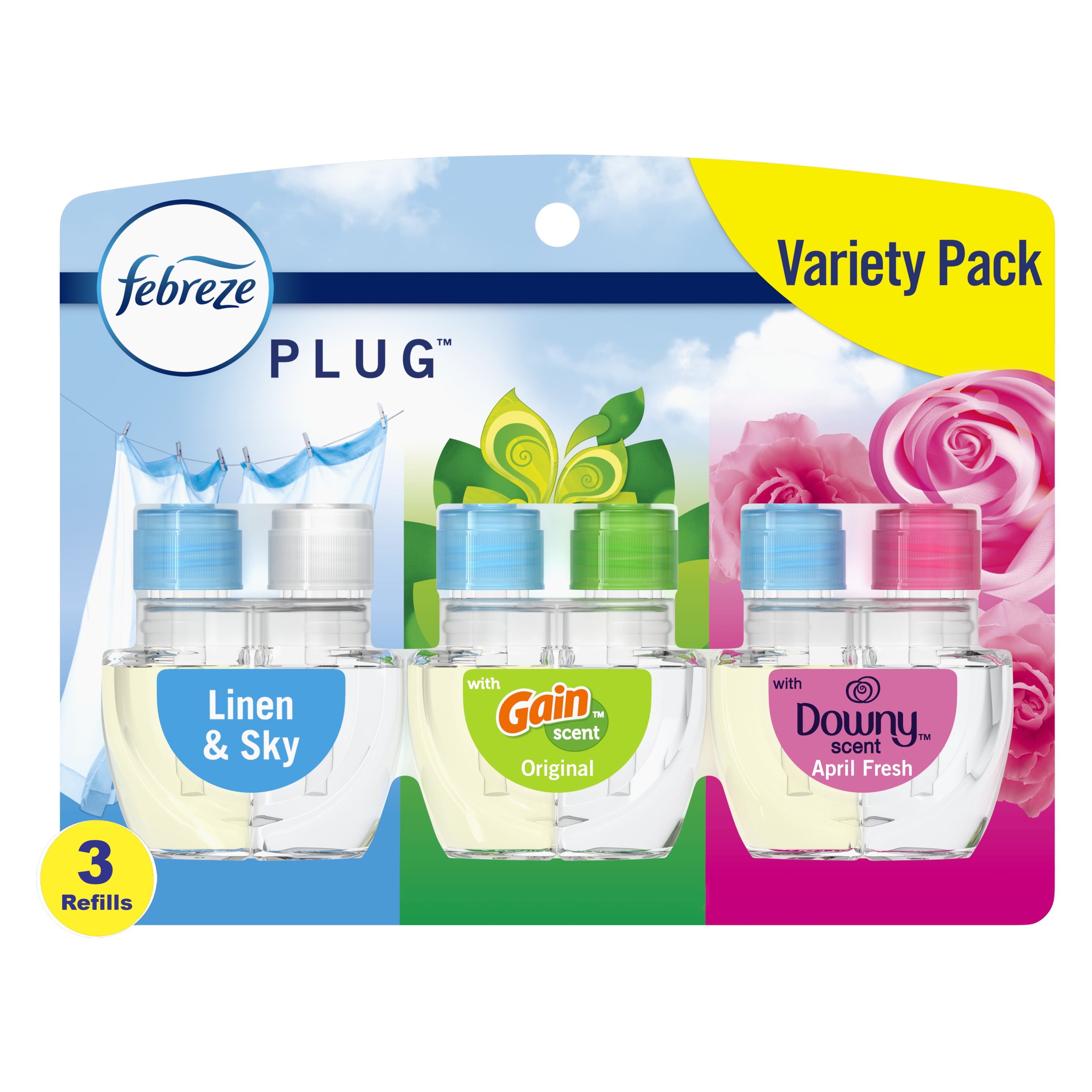 Febreze Plug In Air Freshener, Odor-Fighting Scented Oil Refill, Base Mix, 3 Refill