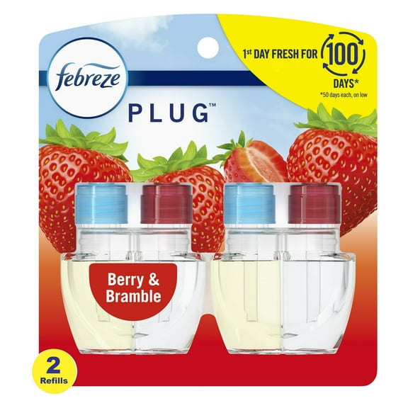 Febreze Plug In Air Freshener, Odor-Fighting Scented Oil Refill, Berry & Bramble, 2 Refills