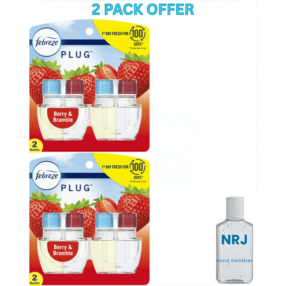 Febreze Plug In Air Freshener, Odor-Fighting Scented Oil Refill, Berry & Bramble, 2 Refills