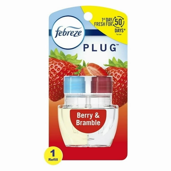 Febreze Plug In Air Freshener, Odor-Fighting Scented Oil Refill, Berry & Bramble, (4 Pack of 1 Refill)