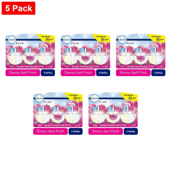 Febreze Plug In Air Freshener Odor-Fighting Scented Oil Refill Downy April Fresh Scent Refills 3 ct - 5 Pack