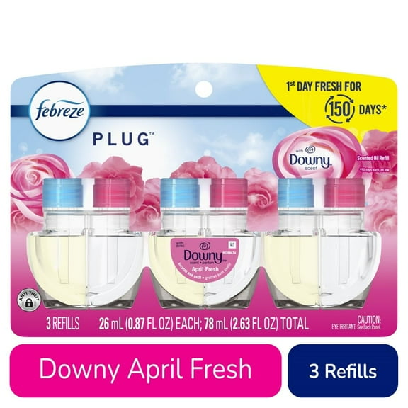 Febreze Plug In Air Freshener Odor-Fighting Scented Oil Refill Downy April Fresh Scent Refills 3 ct - Pack of 2