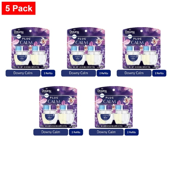Febreze Plug In Air Freshener Odor-Fighting Scented Oil Refill Downy Calm Scent 2 ct - 5 Pack