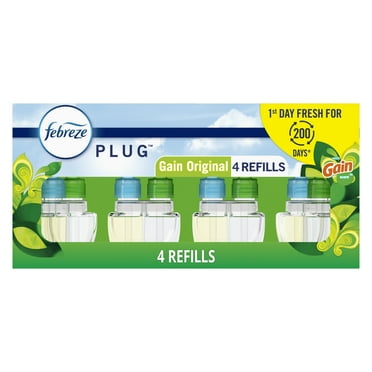 Febreze Plug In Air Freshener, Odor-Fighting Scented Oil Refill, Gain, 4 Refills