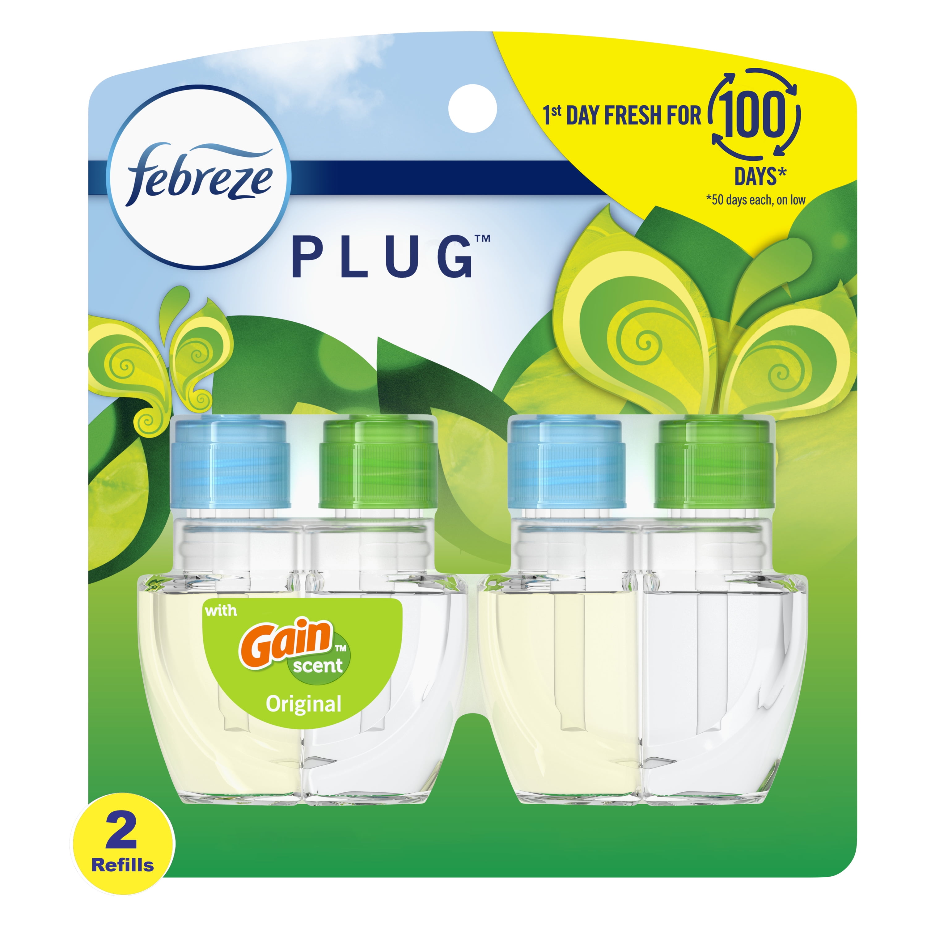 Febreze Plug In Air Freshener, Odor-Fighting Scented Oil Refill, Gain Scent, 2 Refills