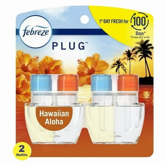 Febreze Plug In Air Freshener, Odor-Fighting Scented Oil Refill, Hawaiian Aloha, 4 Refills
