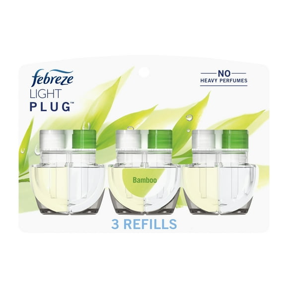 Febreze Plug In Air Freshener, Odor-Fighting Scented Oil Refill, Light Bamboo, 3 Refills
