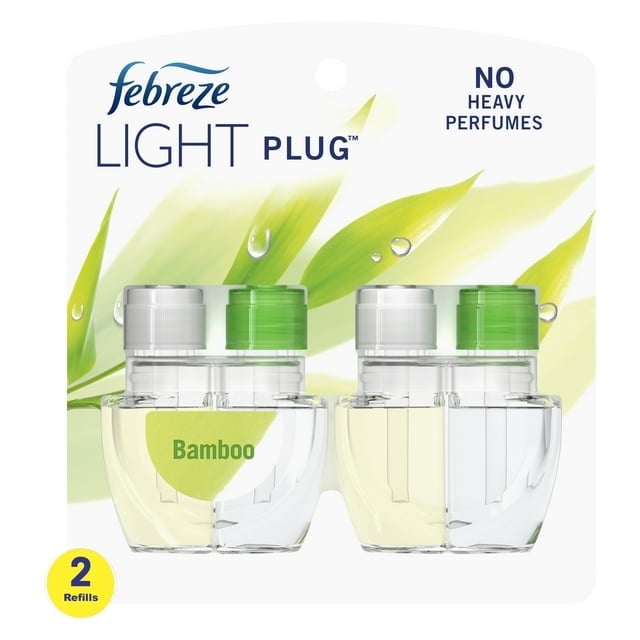 Febreze Plug In Air Freshener, Odor-Fighting Scented Oil Refill, Light Bamboo Scent, (2 Pack of 2 Refills)