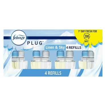 Febreze Plug In Air Freshener, Odor-Fighting Scented Oil Refill, Linen & Sky, 4 Refills