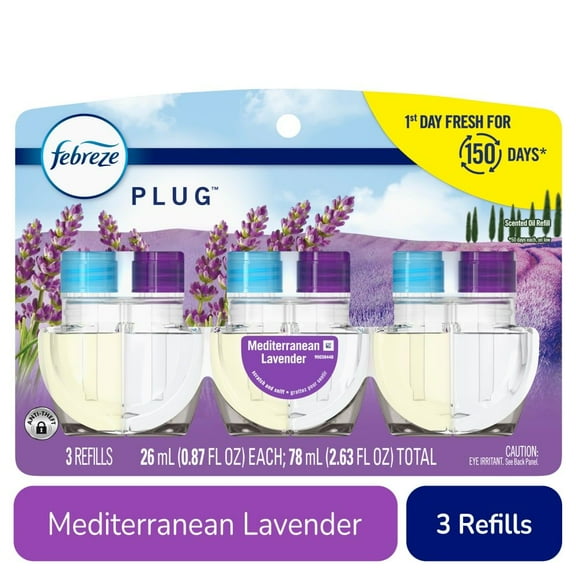 Febreze Plug In Air Freshener Odor-Fighting Scented Oil Refill Mediterranean Lavender Refills 3 ct - Pack of 1