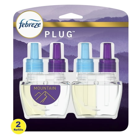 Febreze Plug In Air Freshener, Odor-Fighting Scented Oil Refill, Mountain, 2 Refills