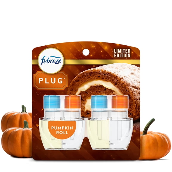Febreze Plug In Air Freshener, Odor-Fighting Scented Oil Refill, Pumpkin Roll, 2 Refill
