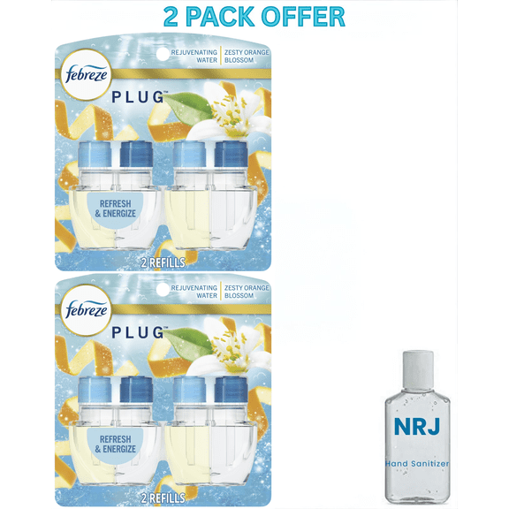 Febreze Plug In Air Freshener, Odor-Fighting Scented Oil Refill, Refresh & Energize, 2 Refill