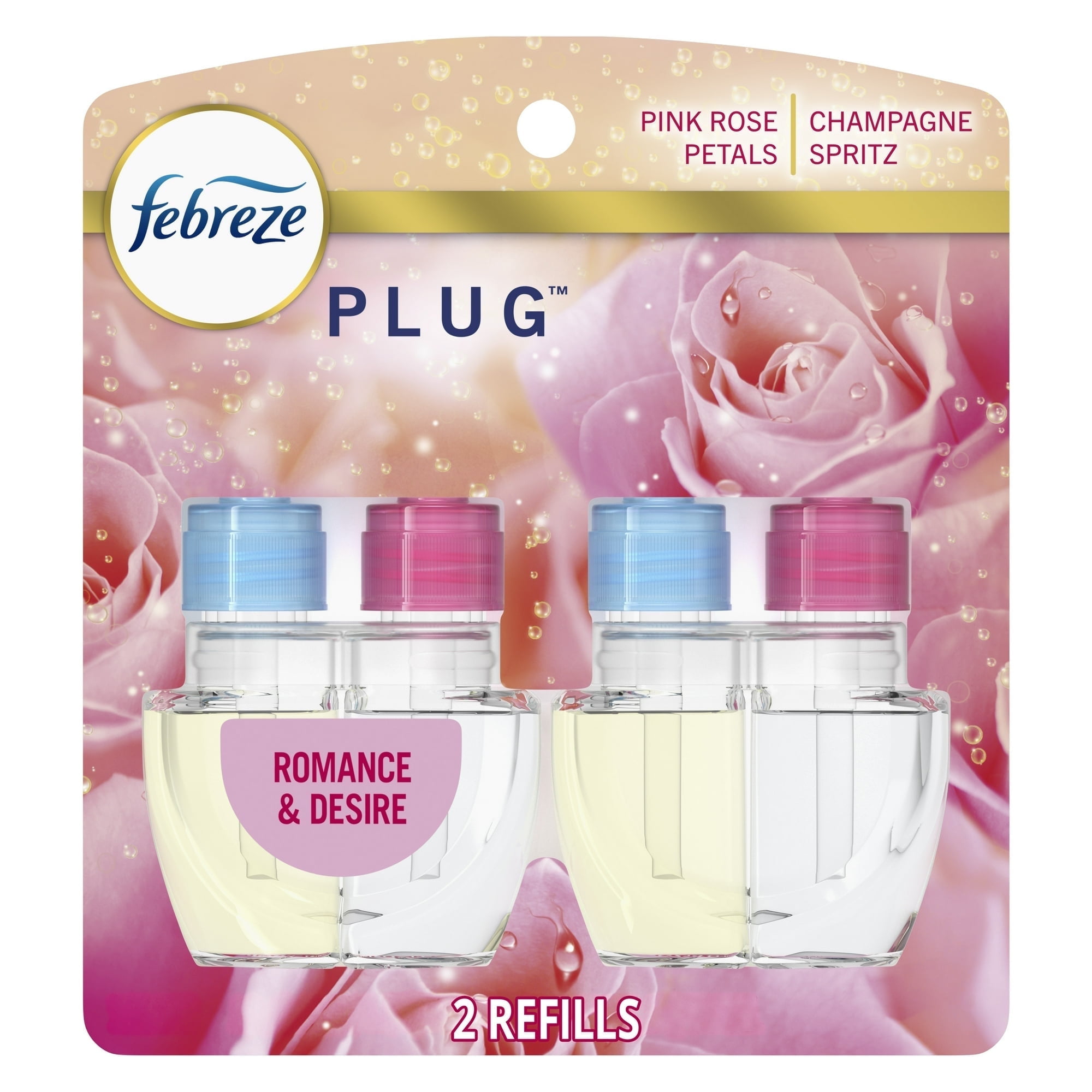 (4 Pack) Febreze Plug In Air Freshener, Odor-Fighting Scented Oil Refill, Romance & Desire, 2 Refills