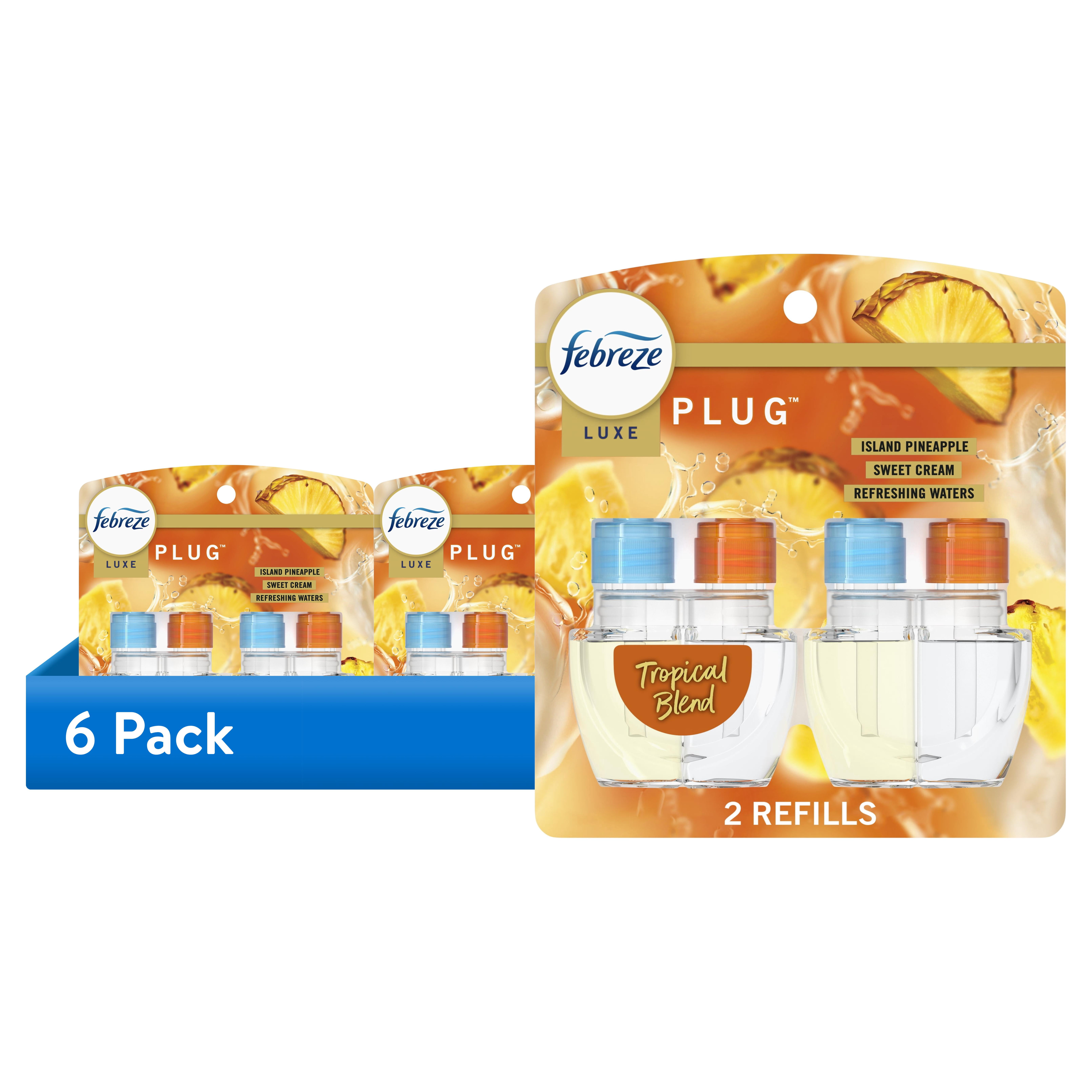 (6 pack) Febreze Plug In Air Freshener, Odor-Fighting Scented Oil Refill, Tropical Blend Scent, 2 Refill