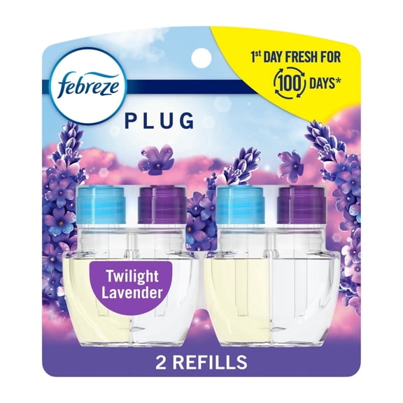 Febreze Plug In Air Freshener, Odor-Fighting Scented Oil Refill, Twilight Lavender Scent, 2 Refills