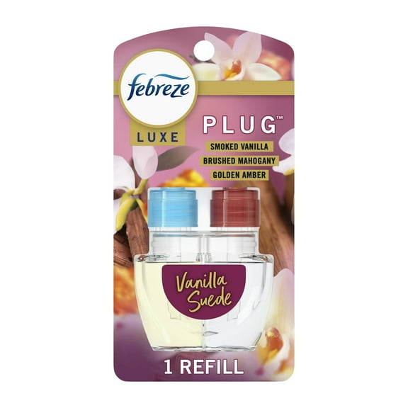 Febreze Plug In Air Freshener, Odor-Fighting Scented Oil Refill, Vanilla Suede Scent, (2 Pack of 1 Refill )