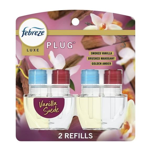 Febreze Plug In Air Freshener, Odor-Fighting Scented Oil Refill, Vanilla Suede Scent, 2 Refill