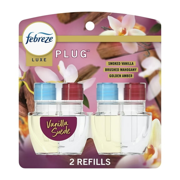 Febreze Plug In Air Freshener, Odor-Fighting Scented Oil Refill, Vanilla Suede Scent, 2 Refill
