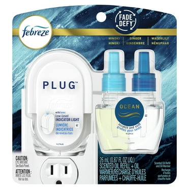Febreze Plug In Air Freshener, Odor-Fighting Scented Oil Starter Kit, Ocean Scent, Warmer + 1 Refill