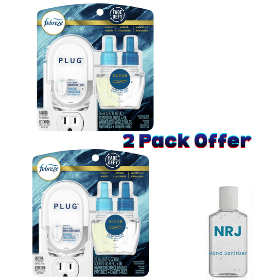 Febreze Plug In Air Freshener, Odor-Fighting Scented Oil Starter Kit, Ocean Scent, Warmer + 1 Refill