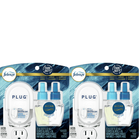 Febreze Plug In Air Freshener, Odor-Fighting Scented Oil Starter Kit, Ocean Scent, Warmer + 1 Refill