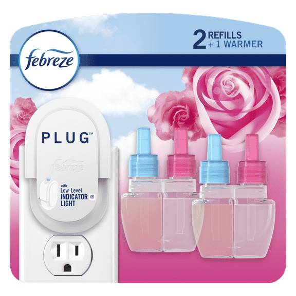 Febreze Plug In Air Freshener, Scented Oil Refill, Downy April Fresh, Starter Kit + 2 Refills