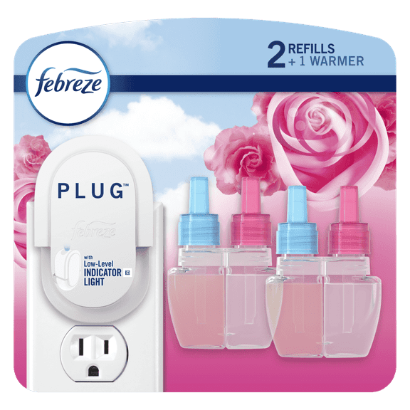 Febreze Plug In Air Freshener, Scented Oil Refill, Downy April Fresh, Starter Kit + 2 Refills