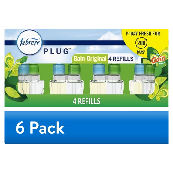(6 pack) Febreze Plug In Air Freshener Scented Oil Refill Gain, 4 Count