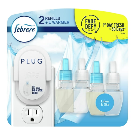 Febreze Plug In Air Freshener, Scented Oil Starter Kit, Linen & Sky, Starter Kit + 2 Refills