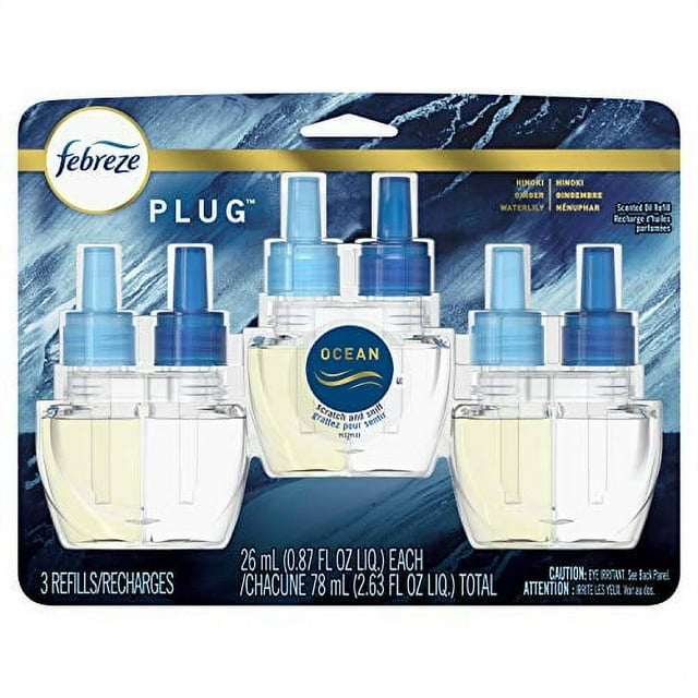 Febreze Plug in Air Fresheners, Ocean, Odor Eliminator for Strong Odors, Scented Oil Refill (3 Count)