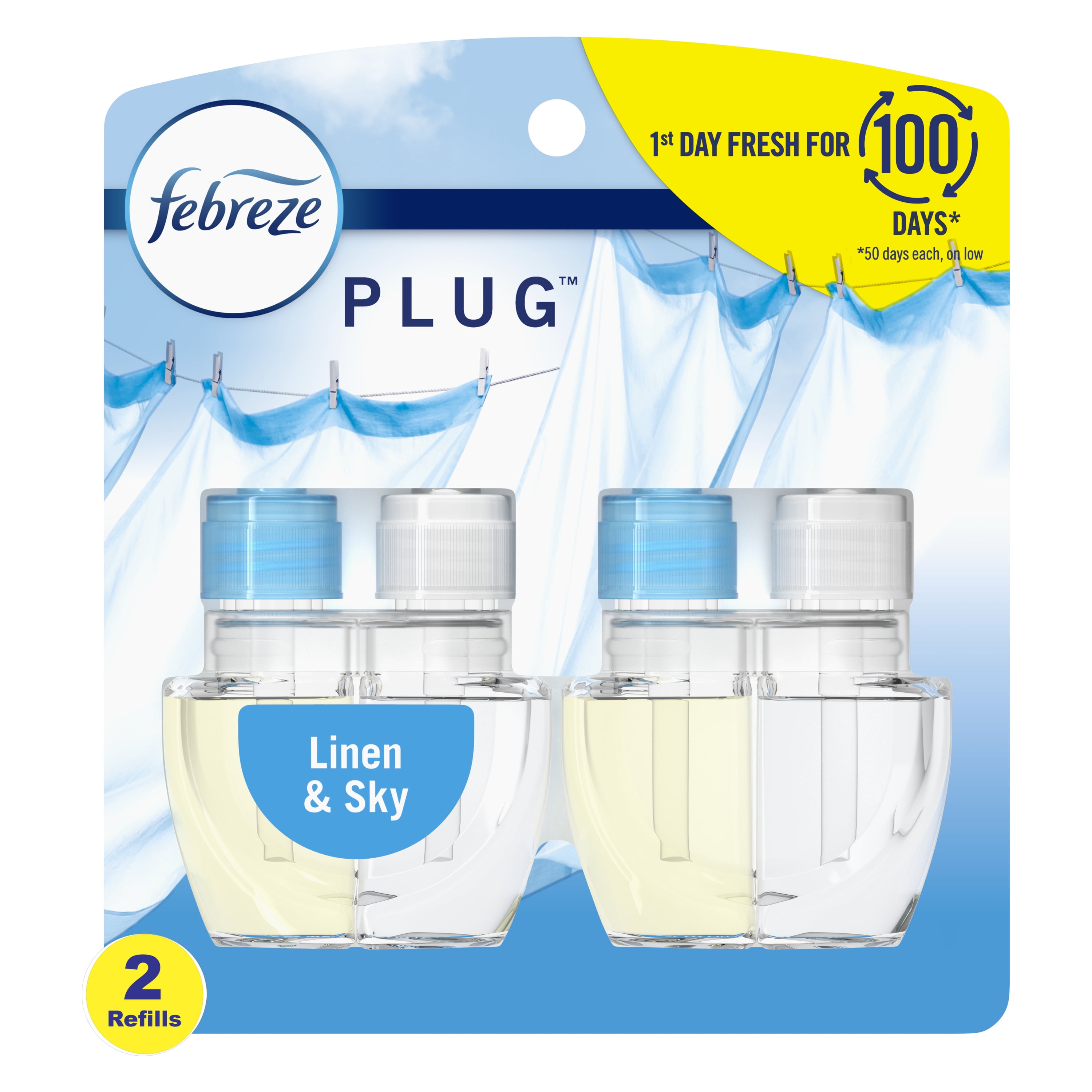 Febreze Plug Refill Odor-Fighting Air Freshener Linen & Sky Scent, 2 Count, 0.87 fl oz Each