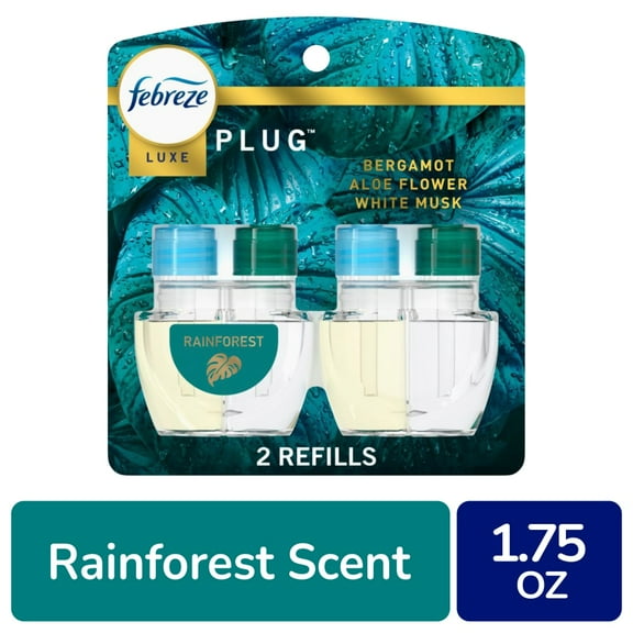 Febreze Plug Odor-Fighting Scented Oil Air Freshener Dual Refill Rainforest - 1.75 fl oz